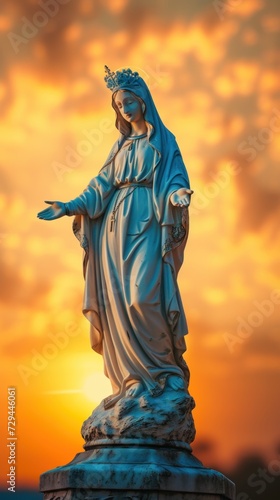Statue of Our lady of grace virgin Mary with Bright Blue Sky