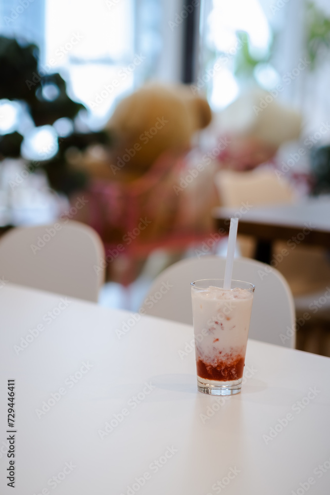 glass of Strawberry latte with ice