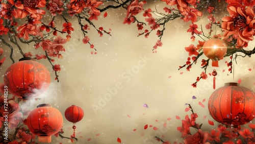 Animation chinese new year celebrations with red lantern 4k video background. generated with ai