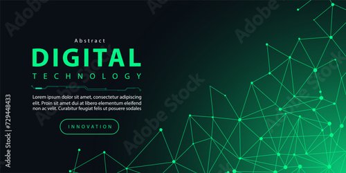 Technology digital futuristic internet network connection black green background, dark abstract cyber information communication, Ai big data science, innovation future tech line illustration vector 3d