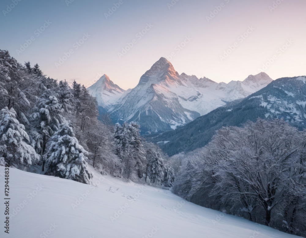 a snowy mountainside covered with trees