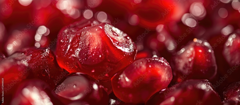 Chilled pomegranate seeds. Nourishing, icy, zoomed in. Chilled pomegranate seeds. Nourishing, icy, zoomed in.