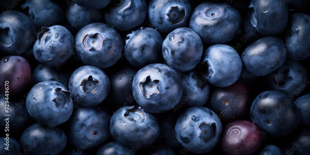 Close-Up of Wet Blueberries with Water Droplets. Top View of Ripe Bilberry Heap. Generative AI Close-Up of Wet Blueberries with Water Droplets. Top View of Ripe Bilberry Heap. Generative AI