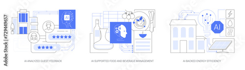 AI in Hotel management abstract concept vector illustrations.