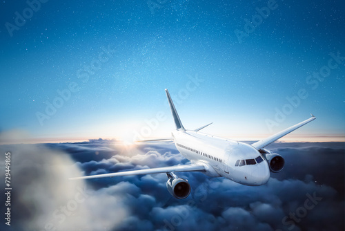 Commercial Airliner Flying Above the Clouds