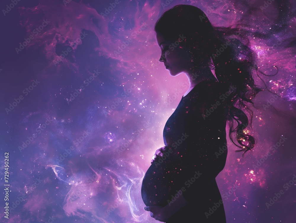 Radiant Maternal Figure Embraced by the Cosmos - Inspiring Motherhood