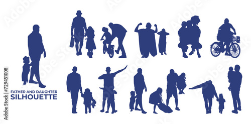 Father and daughter silhouette vector, suitable for various designs related to family, relationship, happiness, childhood, fathers day,  togetherness, parenthood, childhood memory or holiday themes.