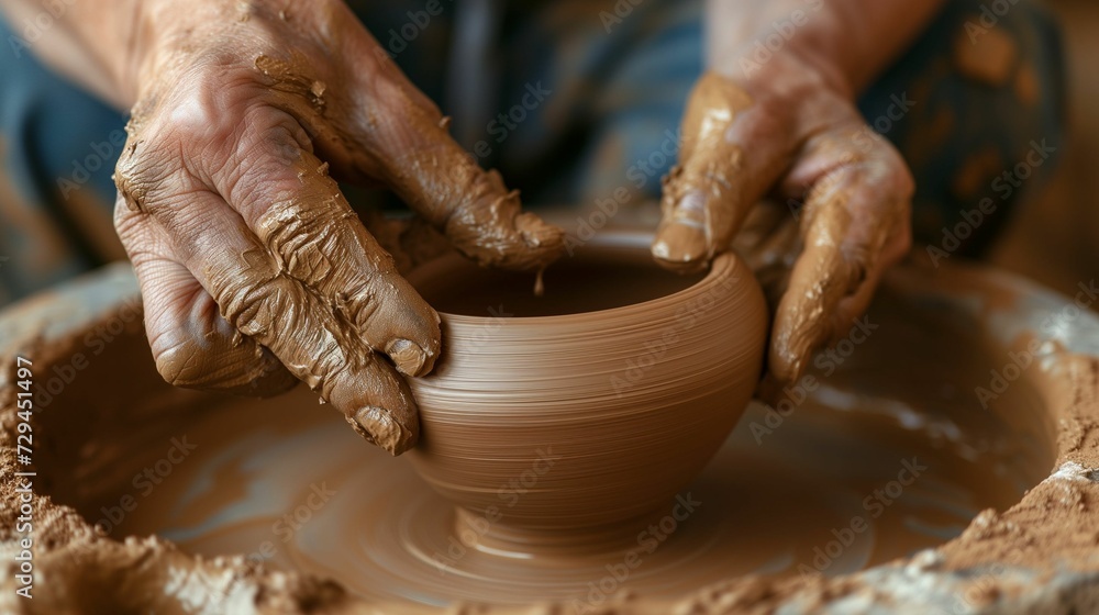 Crafting Creativity: Close-Up of Hands Sculpting Pottery