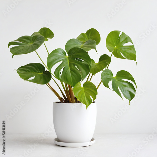 Illustration of potted philodendron heartleaf plant white flower pot Philodendron hederaceum isolated white background indoor plants
 photo