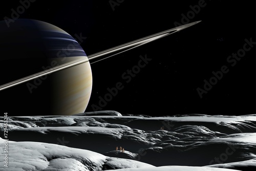 Tethys E.V.A.
Raumfahrer von der Erde erkunden eine zerklüftete Eislandschaft des Saturnmondes Tethys. photo