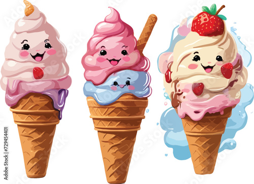 vector set of cone ice cream collection on isolated background