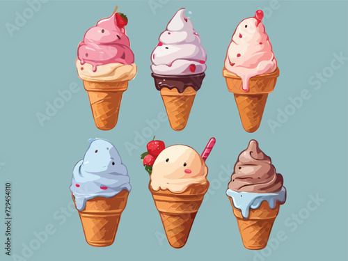 vector set of cone ice cream collection on isolated background