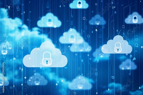 Secure Cloud Computing: Digital Illustration of Encrypted Data Transmission in Cloud Storage with Advanced Cybersecurity