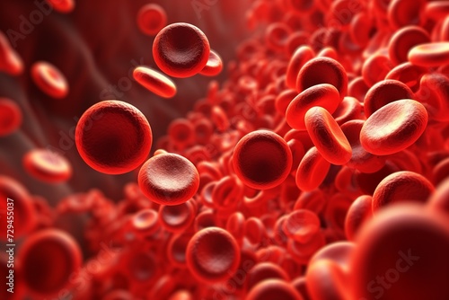 Model of red blood cells circulating in the blood vessels. Abstract science background. Medicine. Medical science and biotechnology