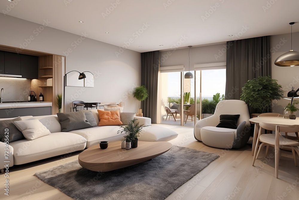 Contemporary Luxury Living Room with Fireplace and Stylish Furniture Contemporary Luxury Living Room with Fireplace and Stylish Furniture
