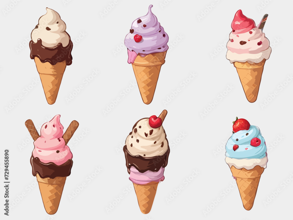 vector set of cone ice cream collection on isolated background. vector set of cone ice cream collection on isolated background.