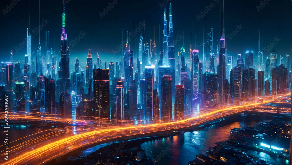 illustration of a connected world with colorful cables running through a city