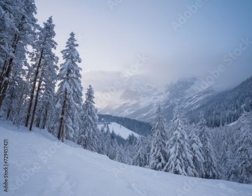 a snowy mountainside covered with trees