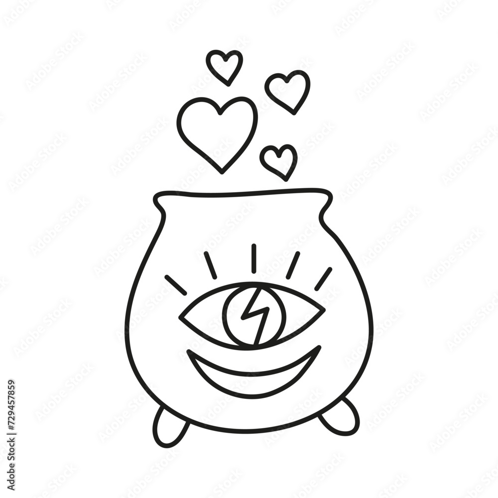 Doodle outline witchy boiling pot. Doodle outline witchy boiling pot.