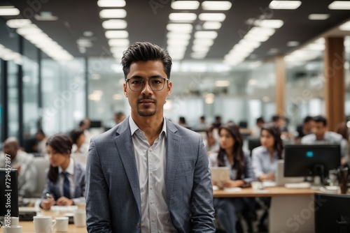 Portrait of a Confident Businessman Wearing a Casual Suit, Looking at Camera, Genuinely and Charmingly Smiling. Successful Experienced Man Working in Diverse Company Office © Tehmas