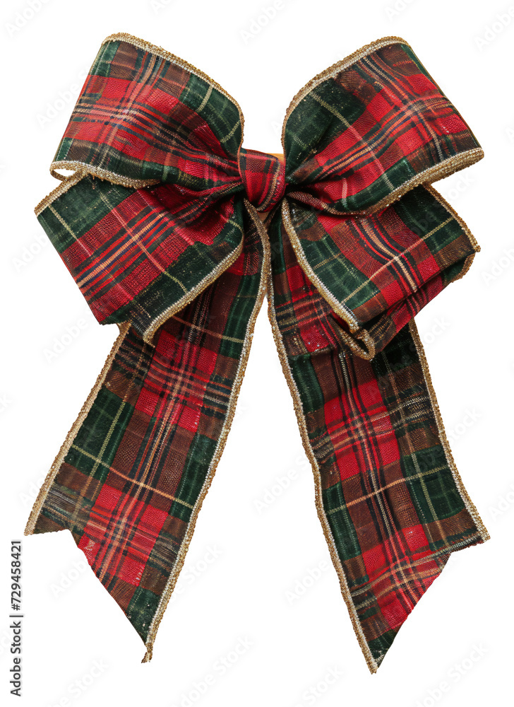 One plaid ribbon in a classic red and green holiday style.
