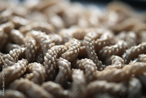 detail of soba noodles, showcasing their exquisite texture and the finesse of their craftsmanship