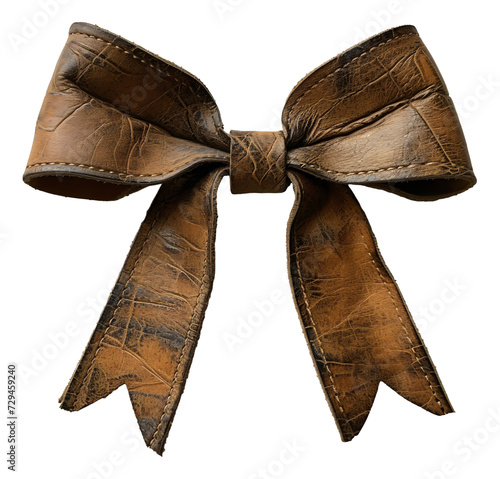 One small leather bow with a brown rustic charm 