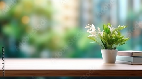 A free table with a flower for your item. Background on the table.