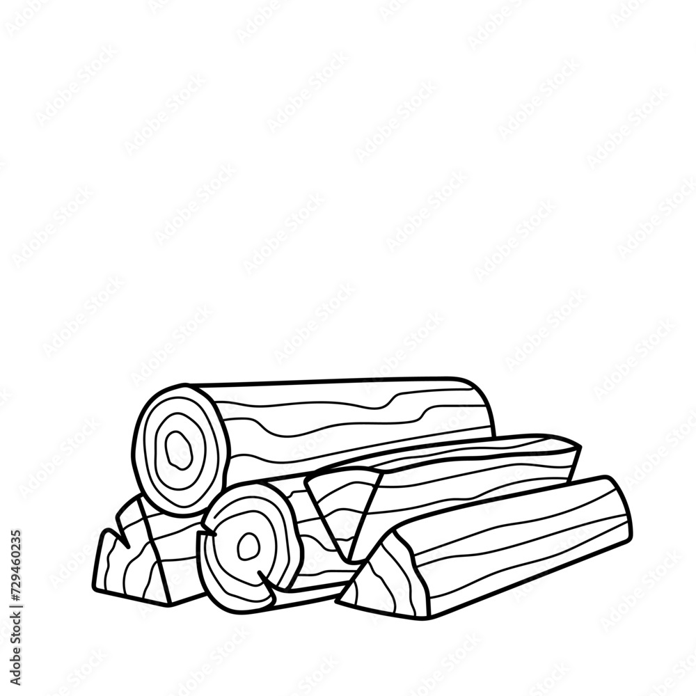 Вundle of firewood. Wood. Coloring page, icon, black and white vector illustration. Stock Vector ...