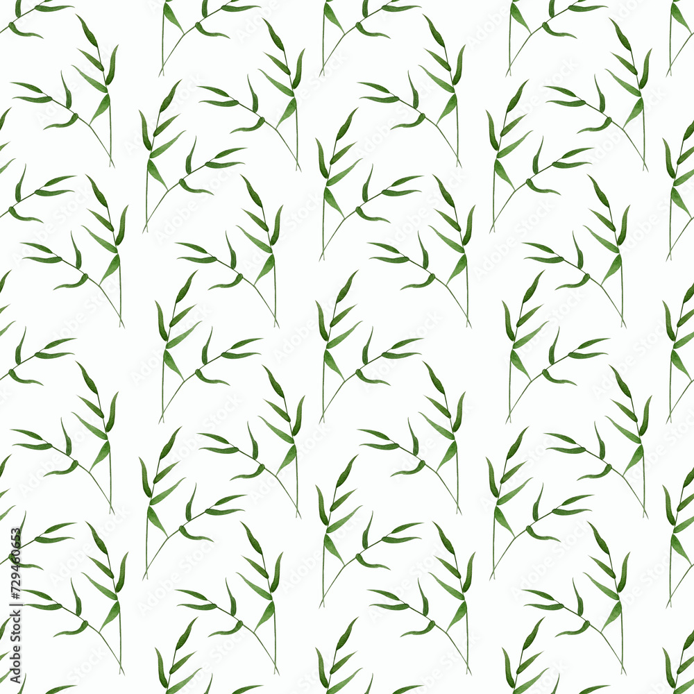 Watercolor summer pattern with green grass