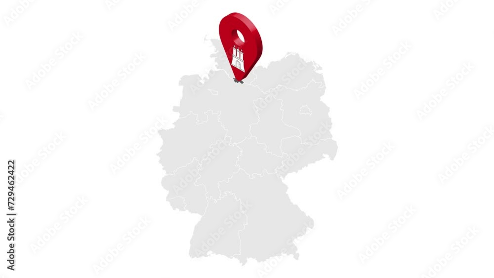 Location Hamburg on map Germany. 3d Hamburg flag map marker location ...