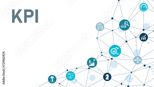 Banner KPI concept with icons. Key Performance Indicator using Business Intelligence metrics to measure achievement versus planned target. eps 10