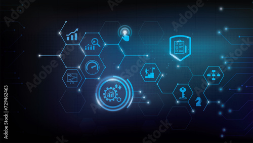 Banner KPI concept with icons. Key Performance Indicator using Business Intelligence metrics to measure achievement versus planned target. eps 10 photo