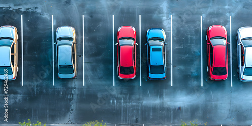 Fototapeta Naklejka Na Ścianę i Meble -  Ad for magazine or mall. Parking lot, parking space, parking, mall, cars, car, view from above,