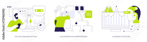 AI automation in data analysis abstract concept vector illustrations.