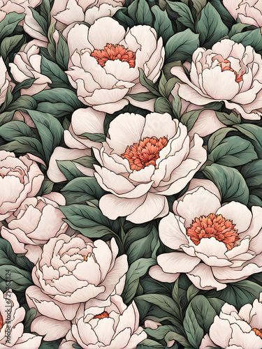 Illustration, blooming white flowers, pattern