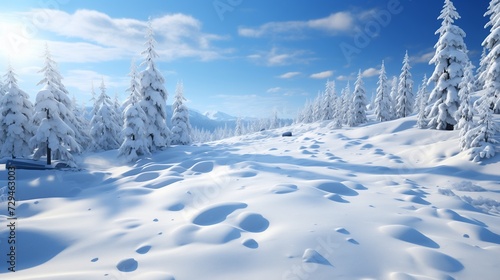 A breathtaking winter landscape captured in the quiet embrace of snow-clad mountains and frost-covered trees  © Wajid