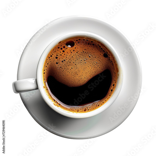 Single Cup of Coffee Top View Isolated on Transparent or White Background, PNG