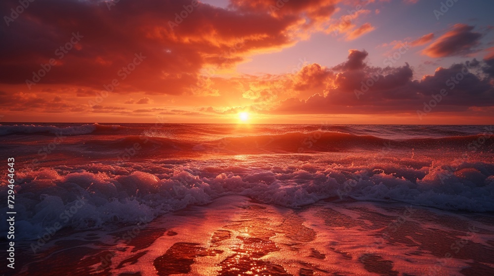Sea sunset with sunset sun on sunset clouds