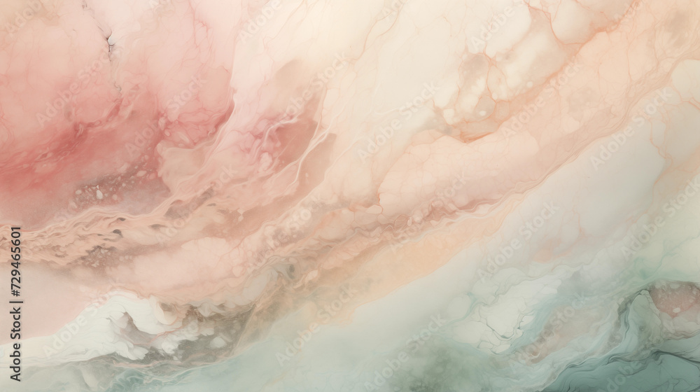 Abstract ocean and swirls of marble background in green pink and beige