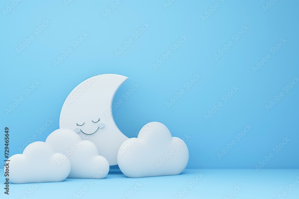Tranquil Illustration of a Smiling Crescent Moon Amongst Clouds