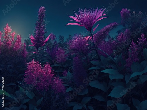 Gorgeous  vibrant  natural plant background photo taken at dusk or dawn using generative AI