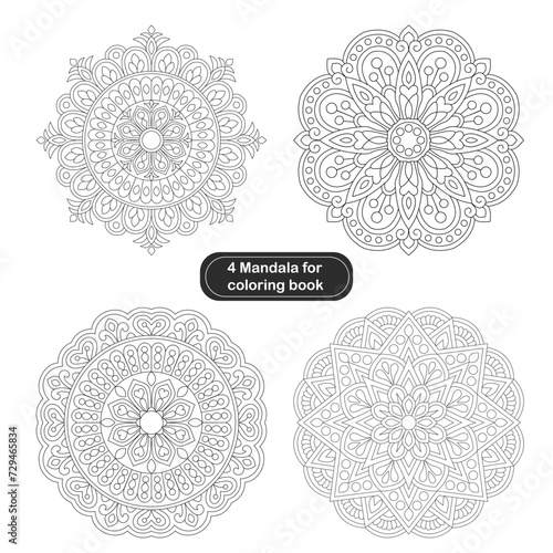4 Facile design Mandala For colouring Book