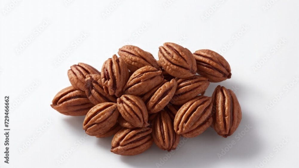 Roasted Pecans on White Background Roasted Pecans on White Background