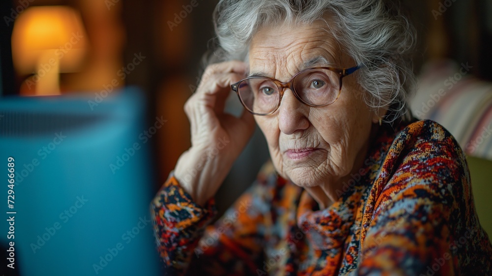 Elderly woman using a desktop computer, AI-generated. Elderly woman using a desktop computer, AI-generated.