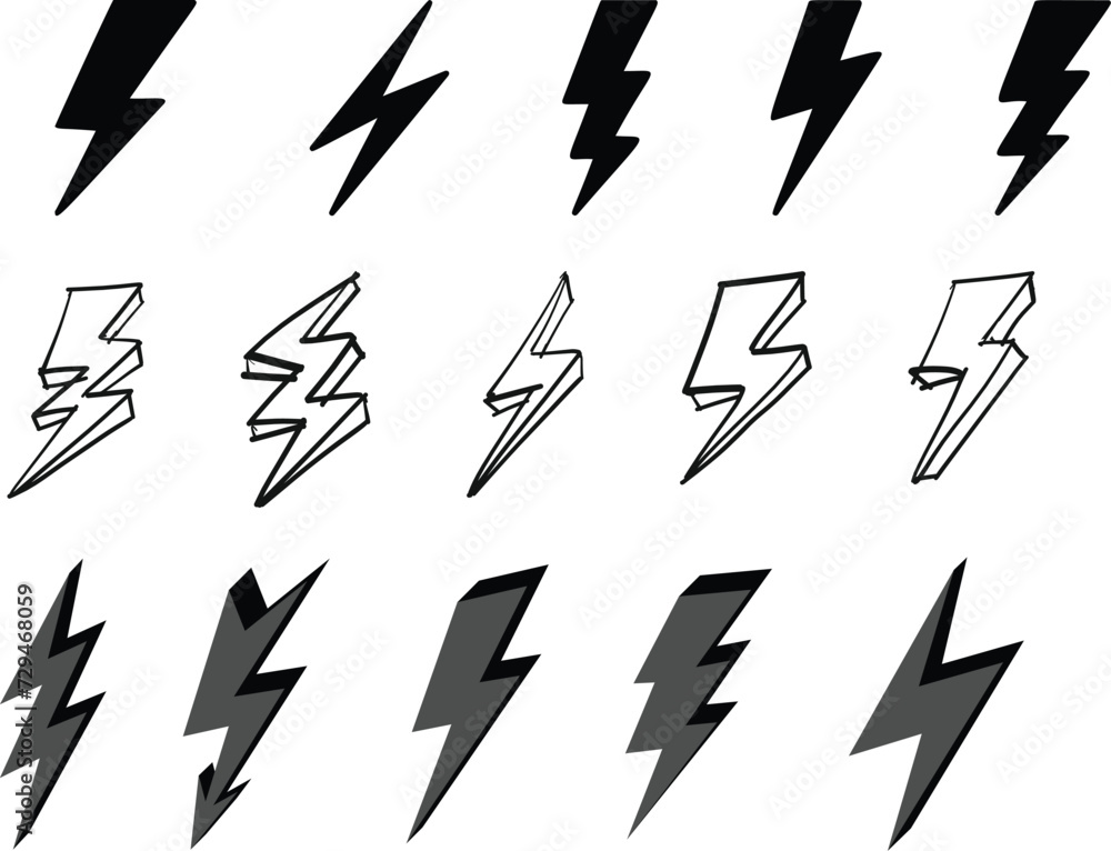 Creative vector illustration of thunder and bolt lightning flash icon set isolated on transparent background, art design electric thunderbolt, abstract concept graphic dangerous symbol icon element Creative vector illustration of thunder and bolt lightning flash icon set isolated on transparent background, art design electric thunderbolt, abstract concept graphic dangerous symbol icon element