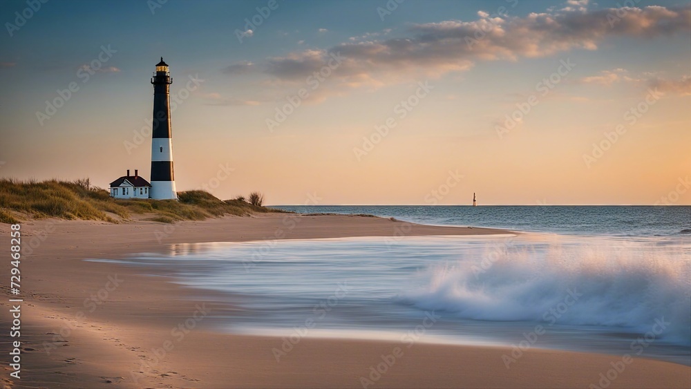 lighthouse at sunset Image of the Big Sable Point Lighthouse   shoreline,  