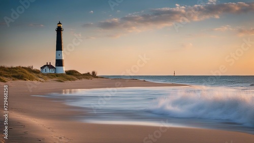 lighthouse at sunset Image of the Big Sable Point Lighthouse shoreline, 