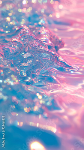 Close up of a colorful liquid. Vibrant hues swirl and dance in a mesmerizing display of fluidity and abstract beauty, encapsulated in a gleaming blue liquid within a delicate glass