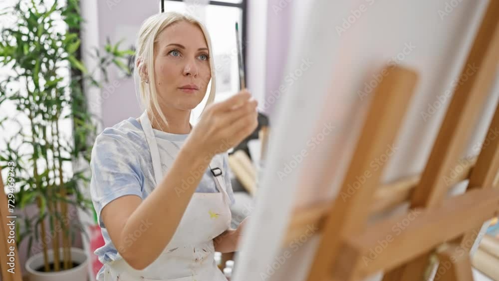 Young blonde woman artist drawing at art studio Young blonde woman artist drawing at art studio